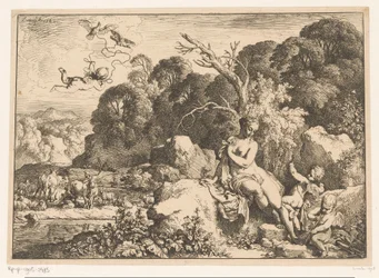 Vénus assise sur un rocher, accompagnée de trois putti
