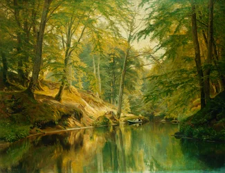 Paysage Fluvial Boisé avec des Personnages dans un Bateau, 1893