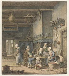 Intérieur avec une famille de paysans autour de la table