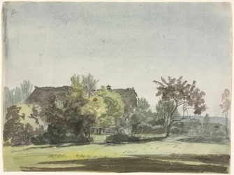 Ferme derrière des arbres, vers 1790