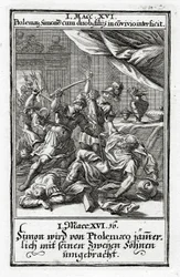 Simon et ses deux fils tués par Ptolémée. 1 Maccabées 14:16, 1695