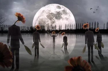 Figurines de têtes de fleurs au clair de lune
