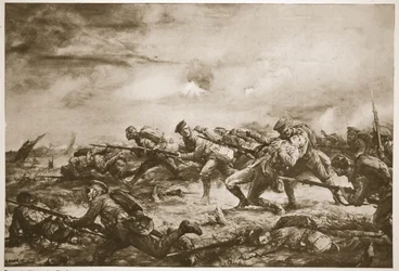 Charge du 4e bataillon canadien à Ypres (litho)