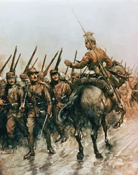 Lancier du Corps des Guides belges dépassant l
