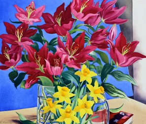 Lys magenta et jonquilles