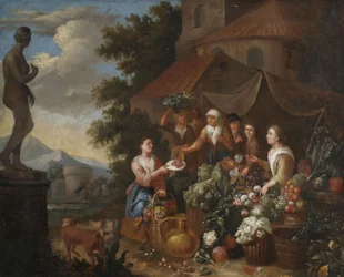 Vente de légumes et de fleurs sur un marché italien