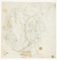 Scène biblique non identifiée (recto) ; Croquis (verso)