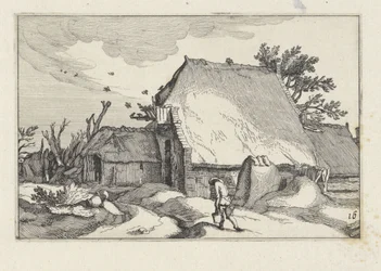 Ferme et homme avec deux seaux