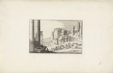 Paysage de collines avec une fontaine et des bergers (Variae antiquitates Romanae)