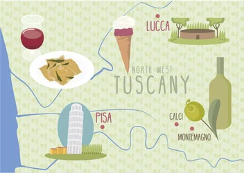 Carte de Lucques et Pise, Toscane, Italie