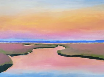 Coucher de soleil sur une rivière paisible