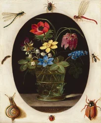 Nature morte aux fleurs entourées d