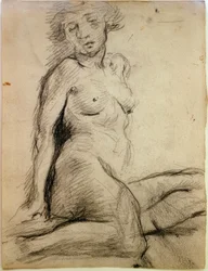 Nu féminin assis aux yeux fermés
