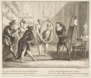 Pierrot et Scaramouche montrent le portrait d