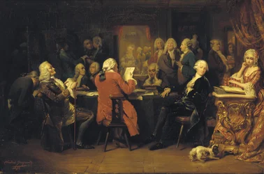 Voltaire dans la salle de lecture au Procope