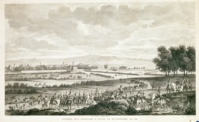 Entrée des soldats français à Turin, vers 1796 (eau-forte)