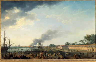 Vue du port de Rochefort et de la Corderie royale. Peinture de Joseph Vernet (1714-1789), 1762. Paris, Musée de la Marine.