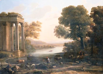 Paysage pastoral avec temple en ruine, vers 1638