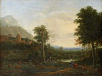 Paysage avec une colonne et des figures