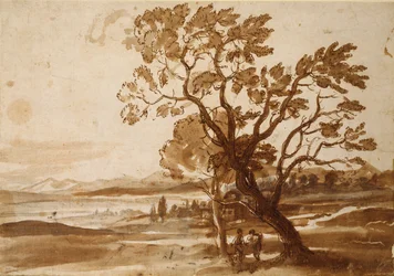 Paysage avec deux arbres