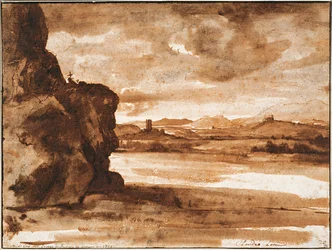 Paysage sur le Tibre au nord de Rome avec ciel nuageux