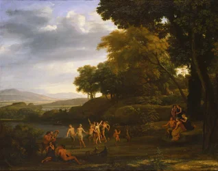 Paysage avec des satyres et des nymphes dansant.