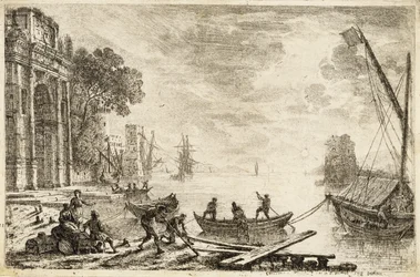 Scène de port avec soleil levant, 1634