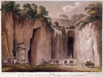 Vue de la grotte de Pausilippe (Posillipo) (ou "Grotta Vecchia"), près de Naples. Dessin de Chatelet