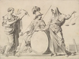 Minerva Flanquée par la Paix et la Justice Armoiries de Gallard et de Mesmes