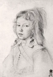 Portrait du roi Louis XIV (1638-1715) enfant par Claude Mellan (1598-1688) - Craie noire sur papier