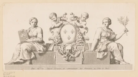 Armoiries des notaires du Châtelet à Paris avec personnifications de la Bonne Foi et de la Loi