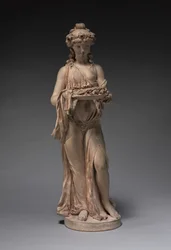 Jeune fille portant une guirlande de roses sur un plateau, début des années 1770