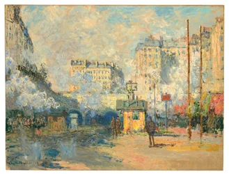 Extérieur de la gare Saint-Lazare, effet de soleil, 1877