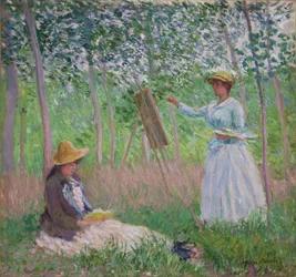 Dans les bois à Giverny : Blanche Hoschedé à son chevalet avec Suzanne Hoschedé lisant, 1887