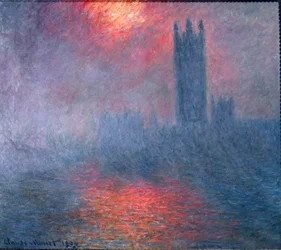 Londres, Parlement, soleil dans le brouillard