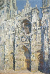 Cathédrale de Rouen, le portail et la tour Saint-Romain, effet de plein soleil, harmonie bleue et or