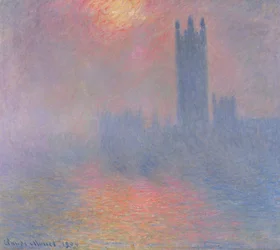 Les Chambres du Parlement, Londres, avec le soleil perçant le brouillard, 1904