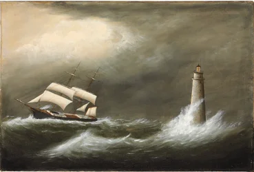 Navires passant devant le phare de Minot