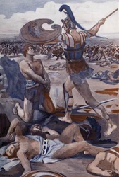 La mort de Patrocle : Hector tue Patrocle. Illustration de Clement Gontier (1876-1918) pour « L