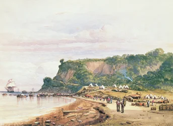 Débarquement des troupes britanniques et françaises à Varua sur la mer Noire depuis le H.M.S. Bellerophon, 17 juillet 1854, pendant la guerre de Crimée