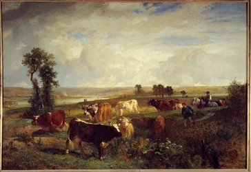 Vue prise des hauteurs de Suresnes (Hauts-de-Seine). Peinture de Constant Troyon (1810-1865)