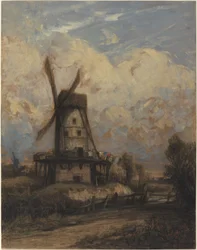 Un Moulin à Vent sous un Ciel Nuageux