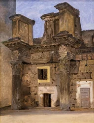 Le temple de Minerve sur le forum de Nerva à Rome, vers 1840 (huile sur papier marouflé sur toile)