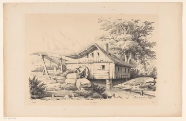 Moulin à eau dans un paysage montagneux
