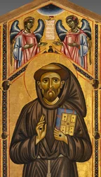 Retable de Saint François de Bardi et vingt histoires de sa vie, Chapelle Bardi, Détail du Saint et des anges