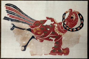 Art copte : fragment de tenture en laine et lin : oiseau (aigle ?) Ve siècle ap. J.-C. D