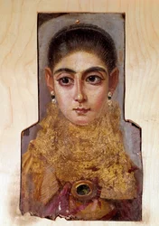 Art copte : jeune femme appelée Fayoum (Fayum) (vers 160 apr. J.-C.). Peinture à la cire sur bois. Paris, musée du Louvre