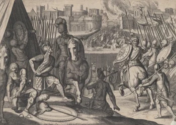 Planche 2 : La ville de Rome prise par le connétable de Bourbon, des Triomphes de Charles V, 1614