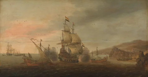 Bataille navale entre des navires de guerre néerlandais et des galères espagnoles