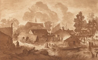 Village avec étang, vers 1782